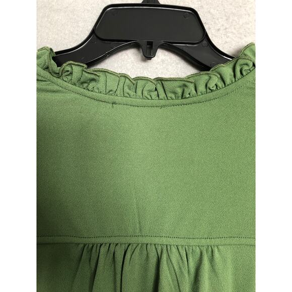 Rio & Rian Embroidered Top Women's 3X Ruffle Neck Vineyard Green NEW - Picture 7 of 10